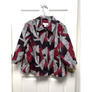 CJ Banks Jacket Red Black White Abstract Plus Size 2X Swing Blazer Made in USA